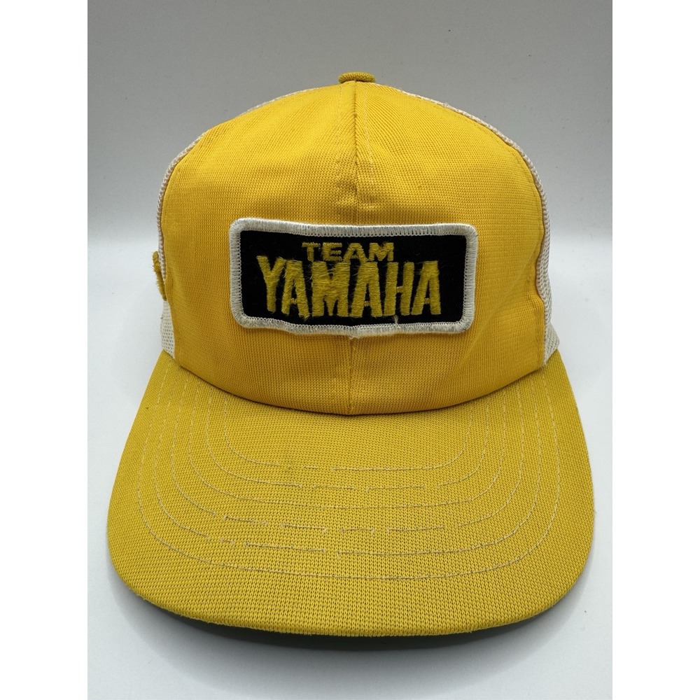 VTG Team Yamaha Trucker Hat Yellow White Mesh Snapback Patch Racing Motorsports